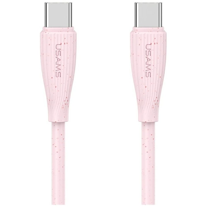 Cablu pentru incarcare si transfer de date USAMS Green Series SJ716, USB-C la USB-C, 60W, 480 Mbps, 1m, Roz