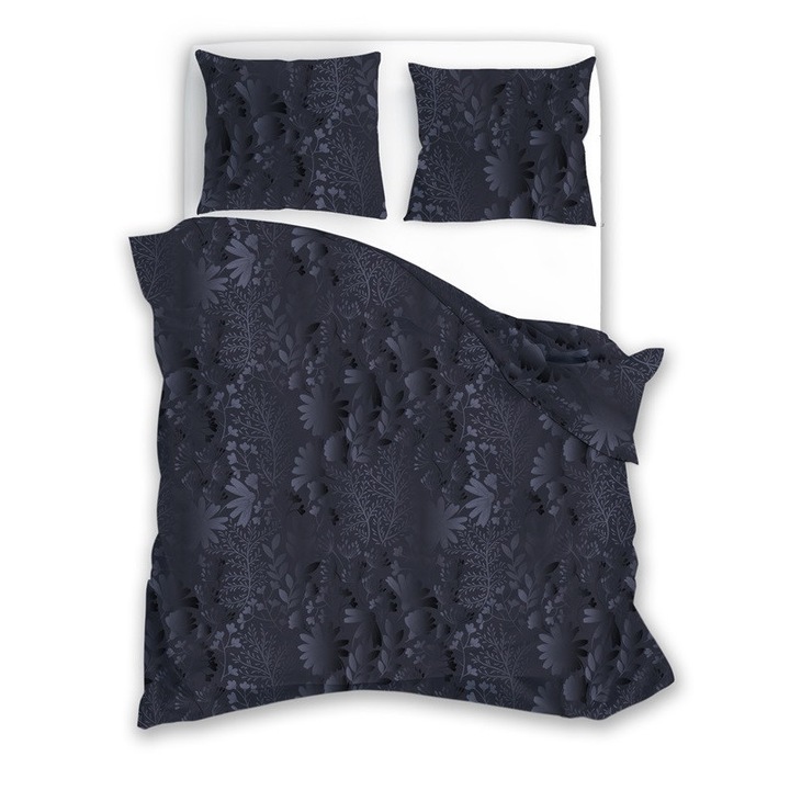 Ágynemű garnitúra 160x200cm + 2x70x80cm Milagro, Faro, sötétszürke, levélminta
