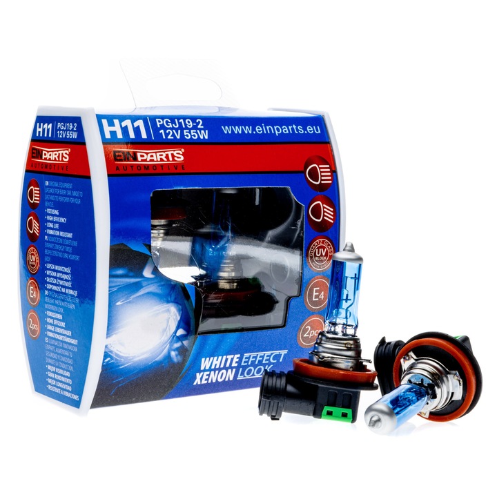 Becuri halogen H11, Einparts 55W 12V 6000K, 2 bucati