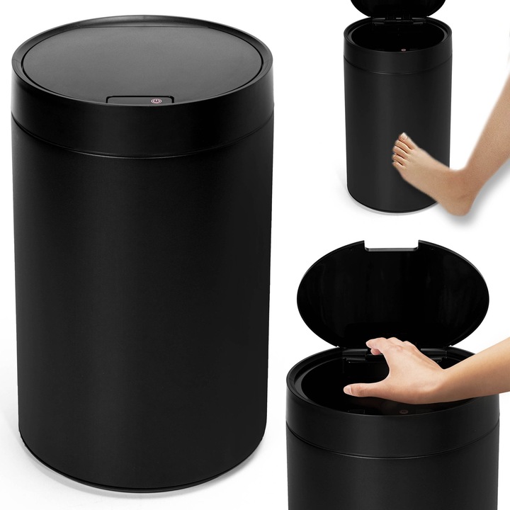 Cos de gunoi automat cu senzor, 17L, negru mat, functie de deschidere automata, mod de deschidere prin atingere