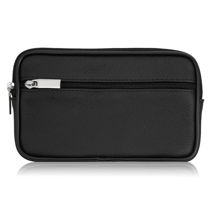 Borseta din piele naturala Abruzzo ABR-53, un compartiment, neagra, 18x10x2cm