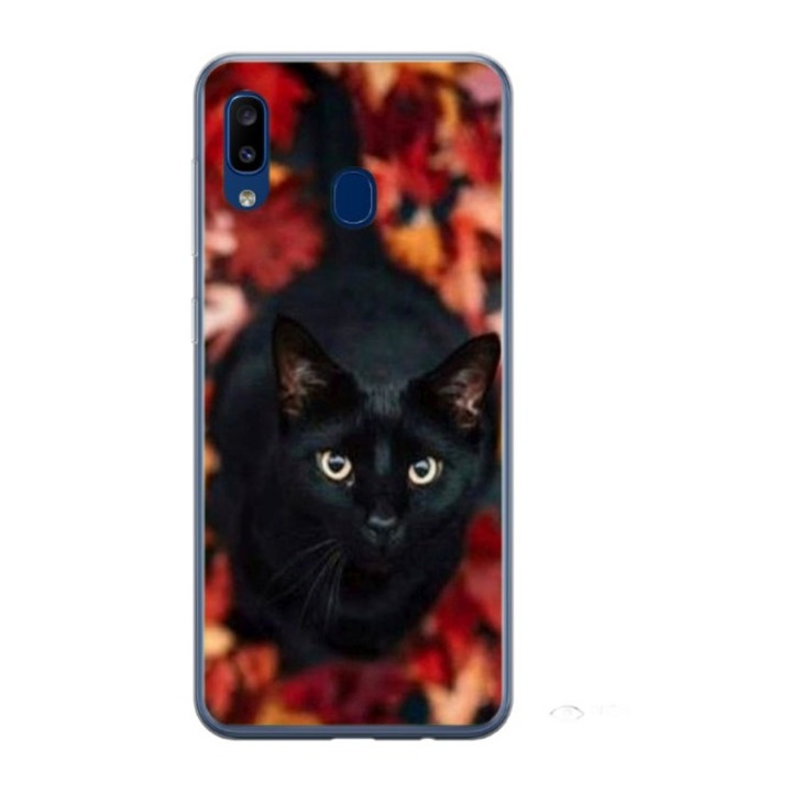 Husa personalizata HQ Print si Folie de Silicon pentru Samsung Galaxy A40, Black Cat #3, S1D1M0017, Atlas