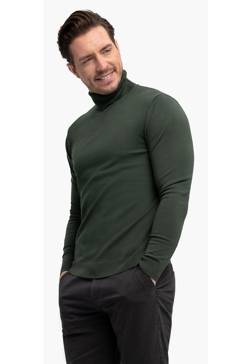 Pulover tricotat fin cu guler inalt, Volcano S-Max, Verde, Verde