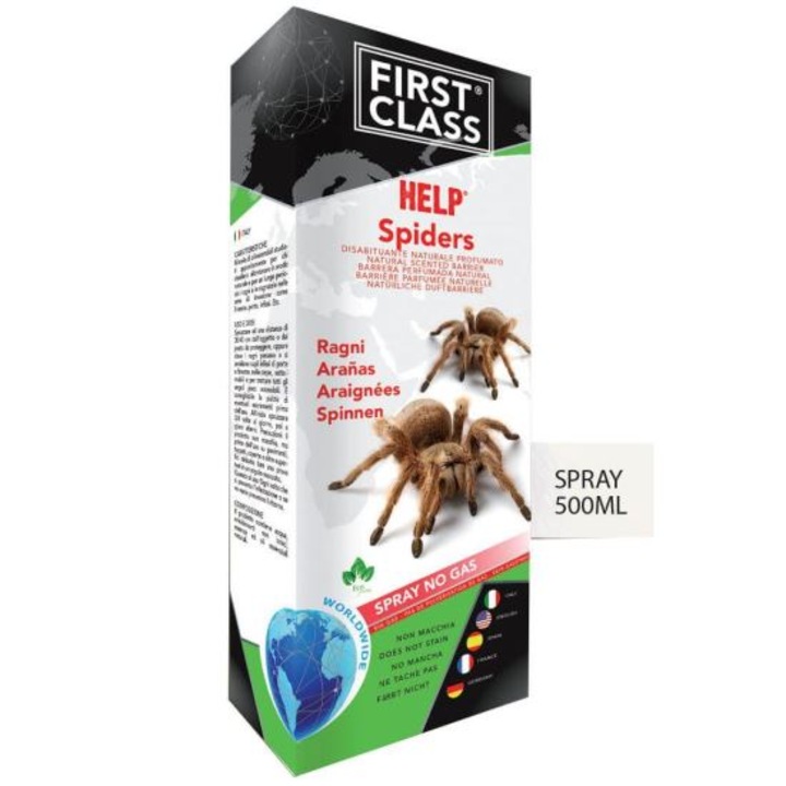 Spray insecticid First Class 500 ml, pentru păianjeni, cu uleiuri esențiale, utilizare naturală