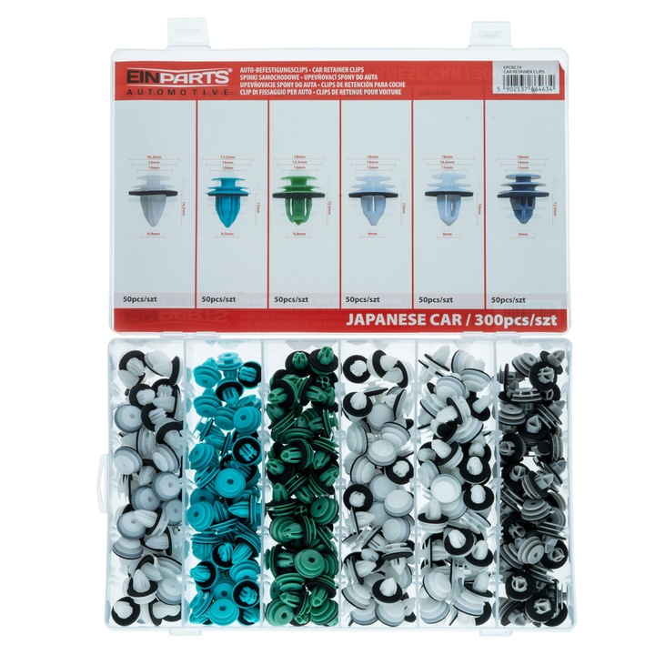 Cleme si stifturi pentru masini japoneze, set 300 bucati, material plastic, EinParts Automotive