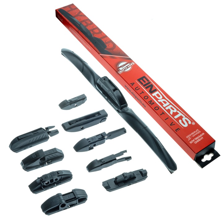 Hibrid ablaktörlő, EinParts Automotive, Multiclip, 9 adapter, 530 mm, alacsony profilú kialakítás, nagy ellenállóképesség