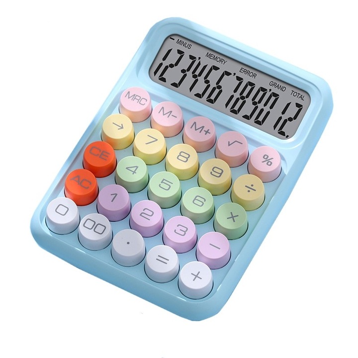 Calculator Electronic pentru Copii, Calculator Dragut pentru Scoala Primara, Ecran mare 12 digits si Tastatura Mecania, 16 x 11 x 2 cm, Albastru