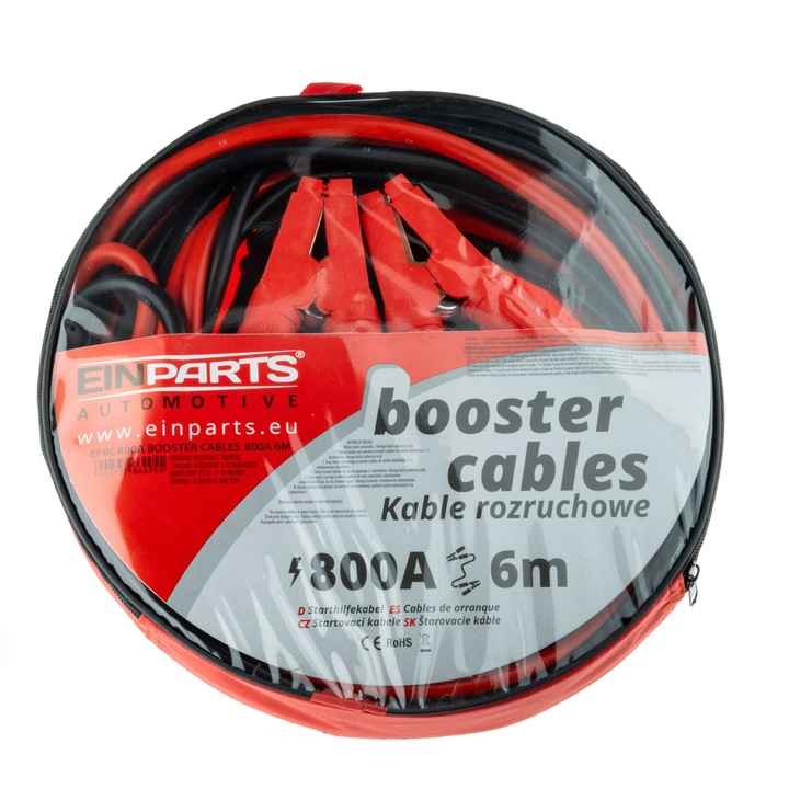 Cabluri de pornire 800A, Einparts Automotive, 6m, cu cleme solide, izolatie rezistenta la temperaturi scazute