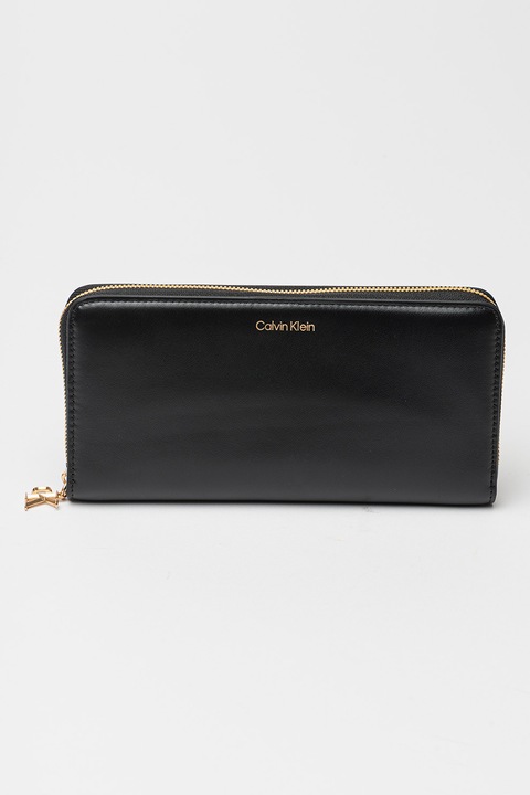 CALVIN KLEIN, Portofel dreptunghiular din piele cu logo metalic, Negru