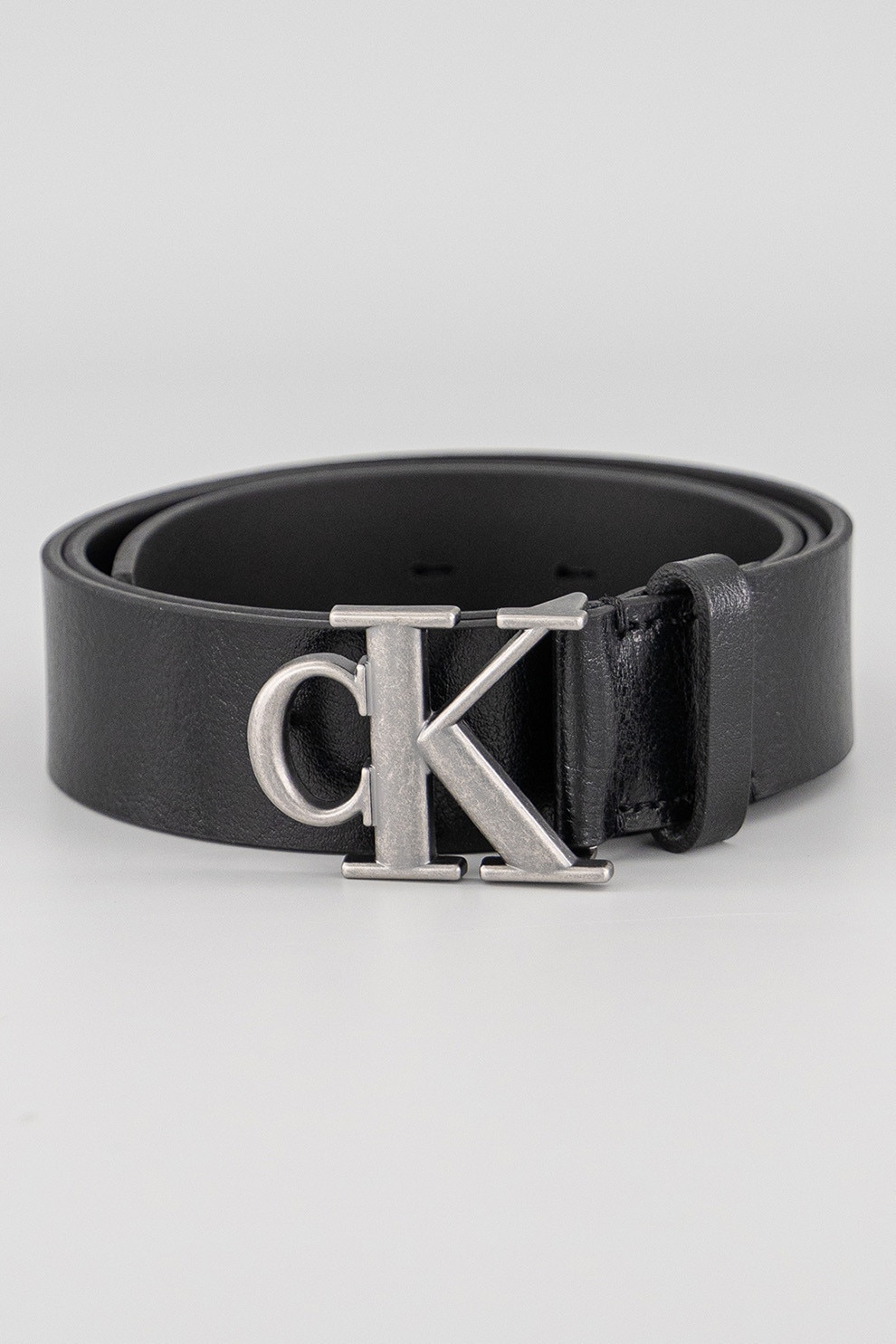 CALVIN KLEIN, Curea de piele cu logo metalic, Gri antracit, 100