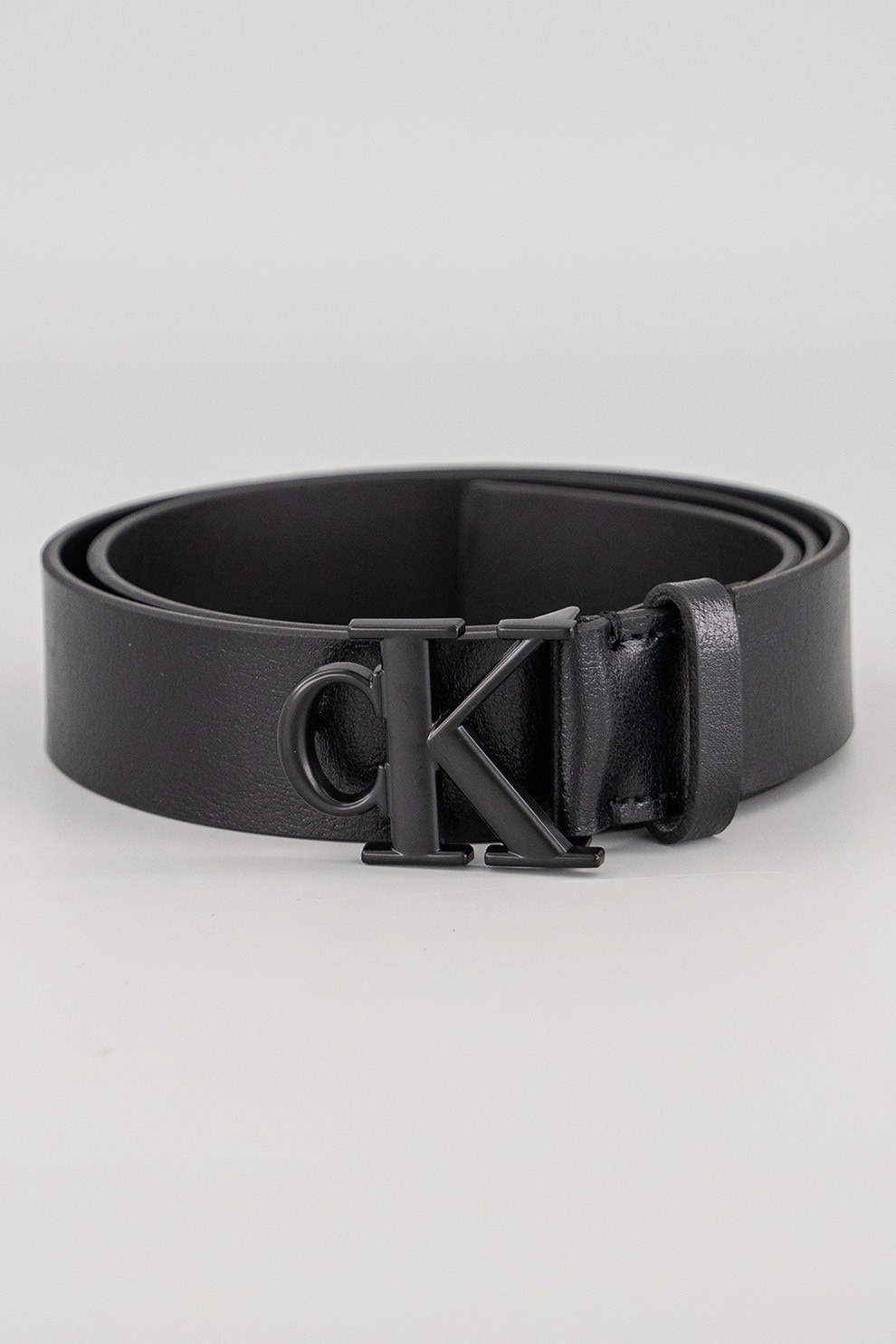 CALVIN KLEIN, Curea de piele cu logo metalic, Negru stins, 110