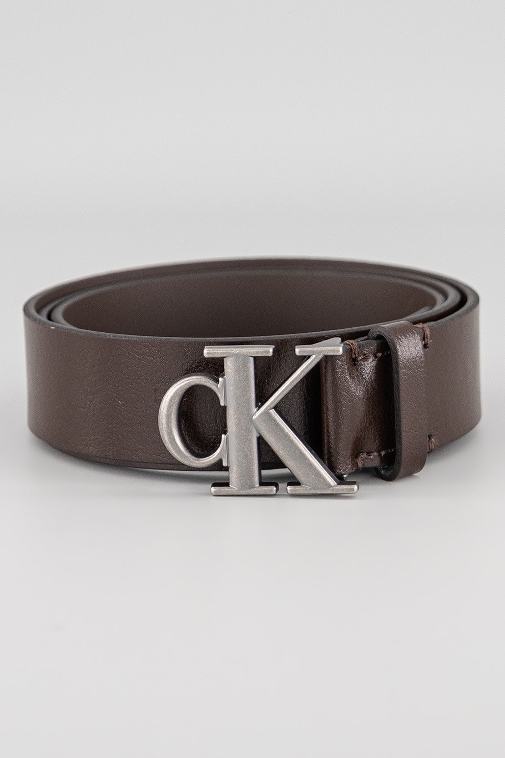 CALVIN KLEIN, Curea de piele cu logo metalic, Maro inchis, 105