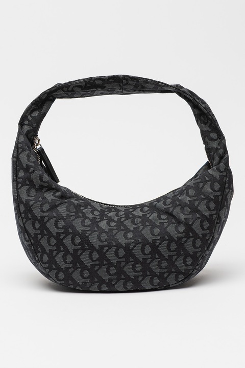 CALVIN KLEIN JEANS, Félkör alakú válltáska logómintával, Fekete, Szürke