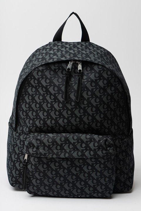 CALVIN KLEIN JEANS, Раница с принт и външен джоб, Черен, Въглен сиво