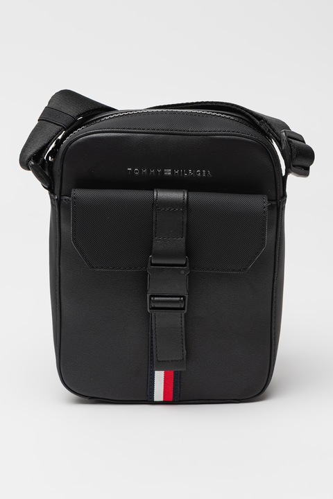 Tommy Hilfiger keresztpántos táska, műbőr, csattal, Fekete