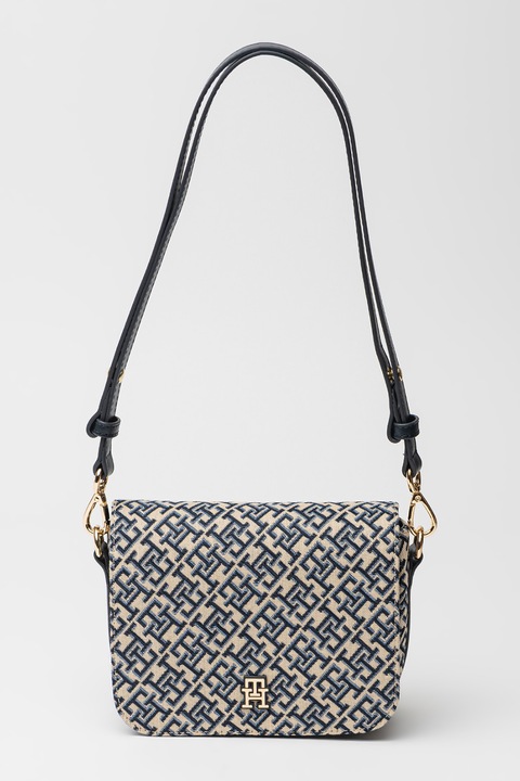 Tommy Hilfiger, Jacquard válltáska, Bézs, Tengerészkék