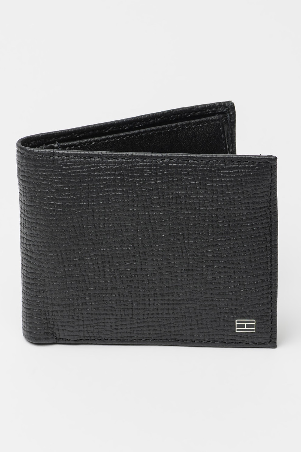 Tommy Hilfiger, Portofel texturat de piele Flag Extra, Negru
