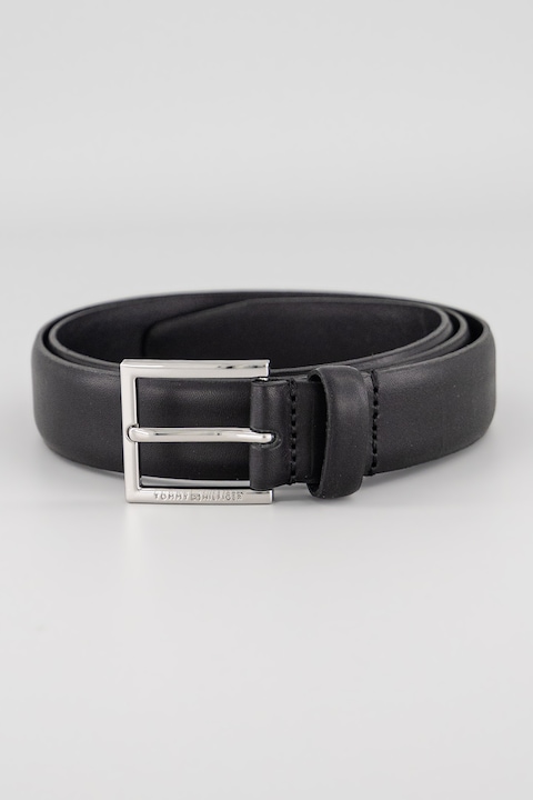 Tommy Hilfiger, Кожен колан с метална тока, Черен, 100