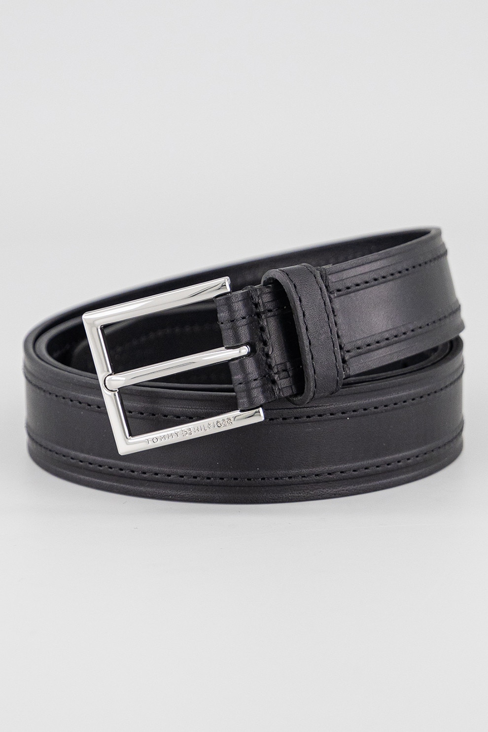 Tommy Hilfiger, Curea din piele cu model uni, Negru, Negru stins, 95
