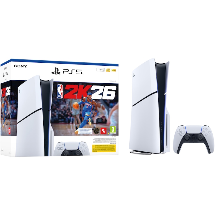 Конзола PlayStation 5 (PS5) Slim, 1TB SSD, D-Chassis + Игра NBA 2K26