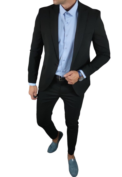 Мъжки костюм от 2 части, памук/полиестер, черен