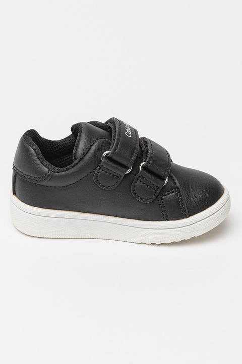 CALVIN KLEIN, Pantofi sport din piele ecologica cu velcro, Negru, Alb murdar, 31 EU