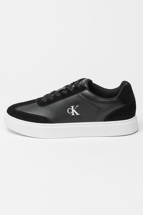 CALVIN KLEIN JEANS, Pantofi sport din piele si piele intoarsa, Negru/Alb optic