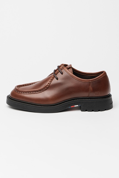 Tommy Hilfiger, Bőrcipő logós részlettel, Karamellbarna