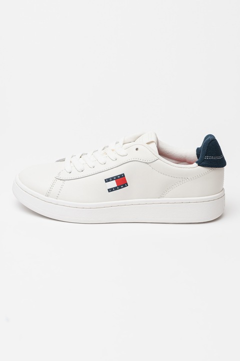 Tommy Jeans, Pantofi sport din piele Archive Court, Rosu/Alb murdar/Bleumarin