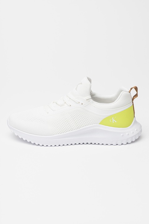 CALVIN KLEIN JEANS, Мрежести спортни обувки, Бял/Шам фъстък зелено
