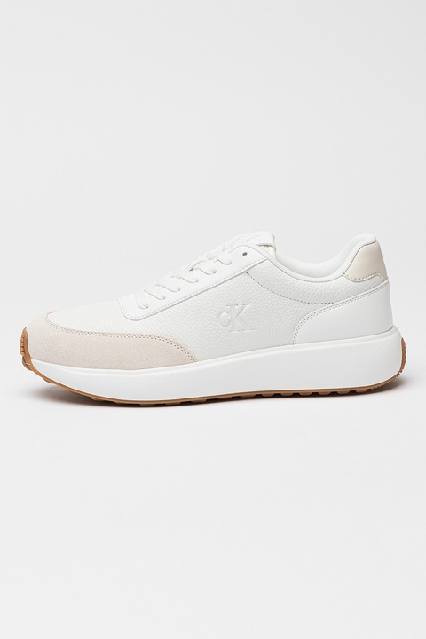 CALVIN KLEIN JEANS, Fűzős bőrsneaker, Fehér/Törtfehér