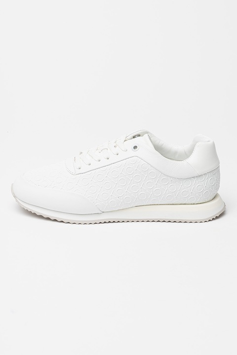 CALVIN KLEIN, Logómintás műbőr sneaker, Fehér