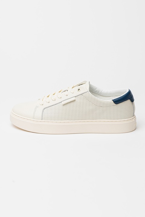 CALVIN KLEIN, Pantofi sport low-cut din piele, Alb fildes/Bleumarin