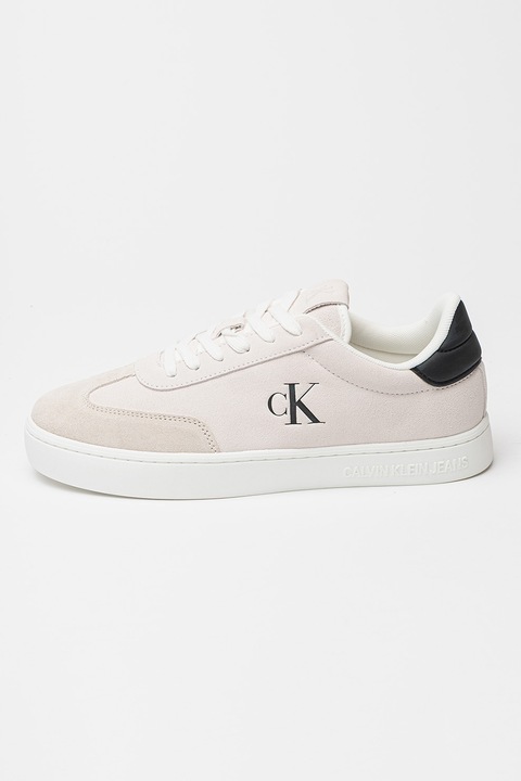 CALVIN KLEIN JEANS, Classic lekerekített orrú nyersbőr cipő, Koptatott fekete/Világos tópbarna/Törtfehér