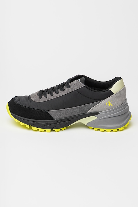 CALVIN KLEIN JEANS, Pantofi sport cu insertii din piele intoarsa, pentru alergare Hike, Negru/Gri inchis/Verde fistic