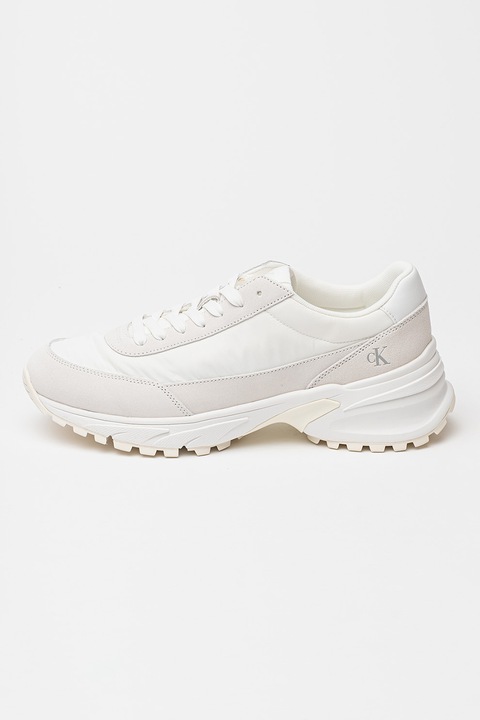 CALVIN KLEIN JEANS, Hike Runner sneaker nyersbőr betétekkel, Törtfehér