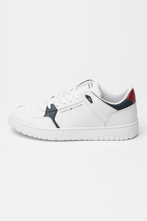 Tommy Hilfiger, Core Lite sneaker bőrbetétekkel, Fekete/Fehér