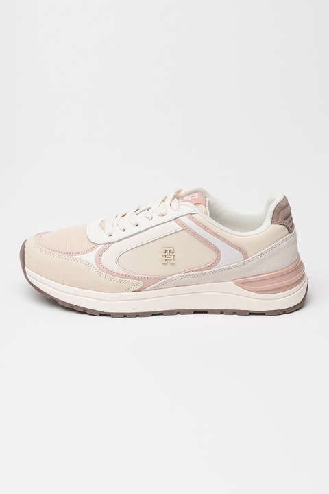 Tommy Hilfiger, Fashion Runner Mix nyersbőr sneaker, Púderrózsaszín/Világosbézs