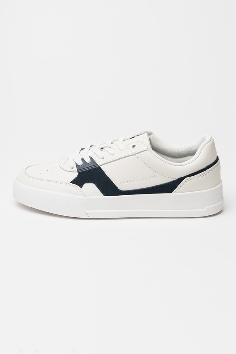 Tommy Hilfiger, Court bőr és nyersbőr sneaker, Koptatott fekete/Törtfehér