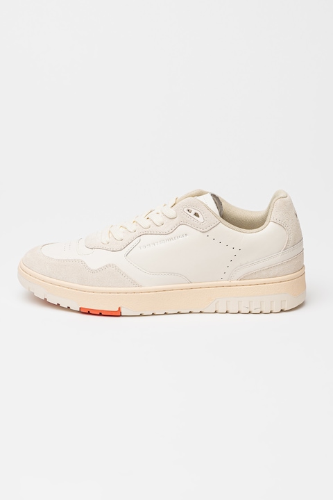 Tommy Hilfiger, Better Mix bőrsneaker nyersbőr részletekkel, Törtfehér/Krémszín