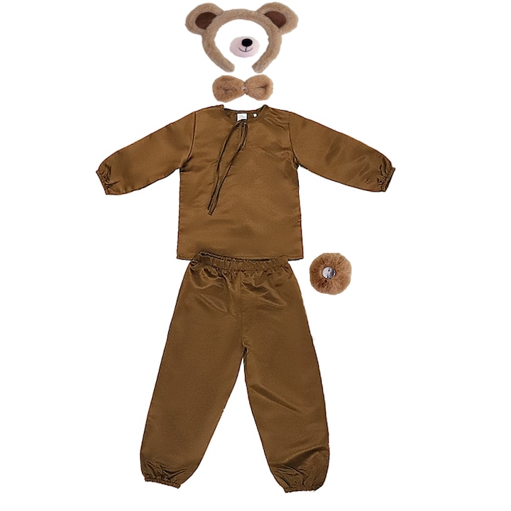 Costumatie copii Urs, costum, bentita, papion, codita, maro deschis, 5-6 ani, Funny Party Shop®