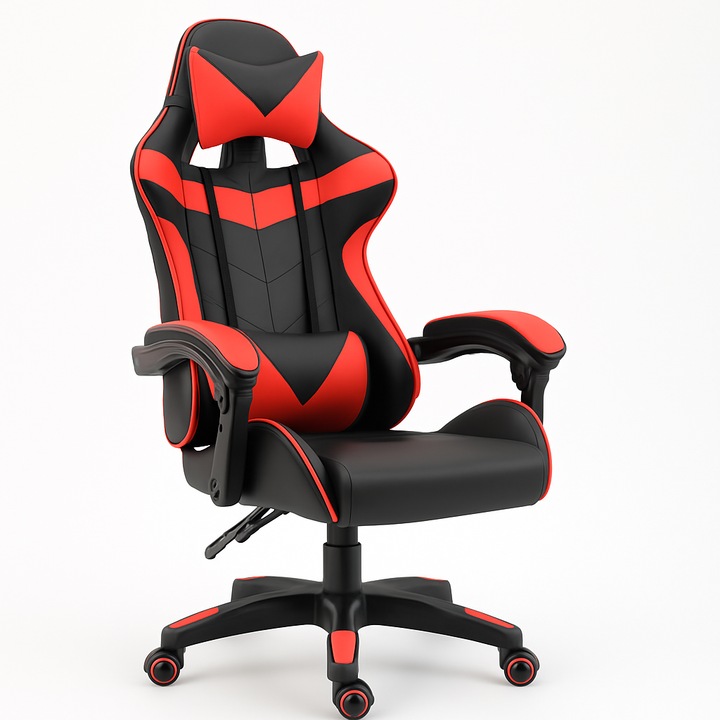 Scaun Gaming RoHS ExtremePro, Piele Ecologica, Ergonomic, Negru cu Rosu, Suport 140 kg