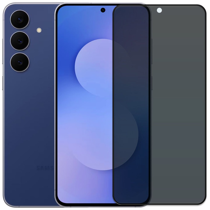 Folie din sticla securizata pentru Samsung Galaxy S25 FE, HAMSTERBOX Privacy Shield, Protectie completa ecran, Full face, Aplicare rapida, Case Friendly, Negru