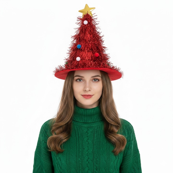 Caciula lunga tip vrajitor, decorativa, rosie