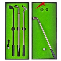 Set Mini Golf, SINBINTA, 2 mingi, 3 pix golf, 1 steag, Covor de practica, Design antiderapant, Cu grip confortabil, Durabilitate si robustete, Nu se deterioreaza usor, Pentru fanii jucatorilor de golf, ABS/Metal, 25x11x4cm, Multicolor
