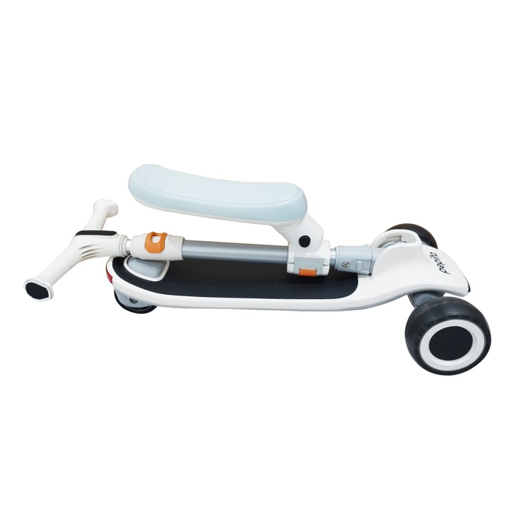Pepita Striky 2in1 Scooter pliabil pentru copii cu scaun si lumini LED - alb-gri