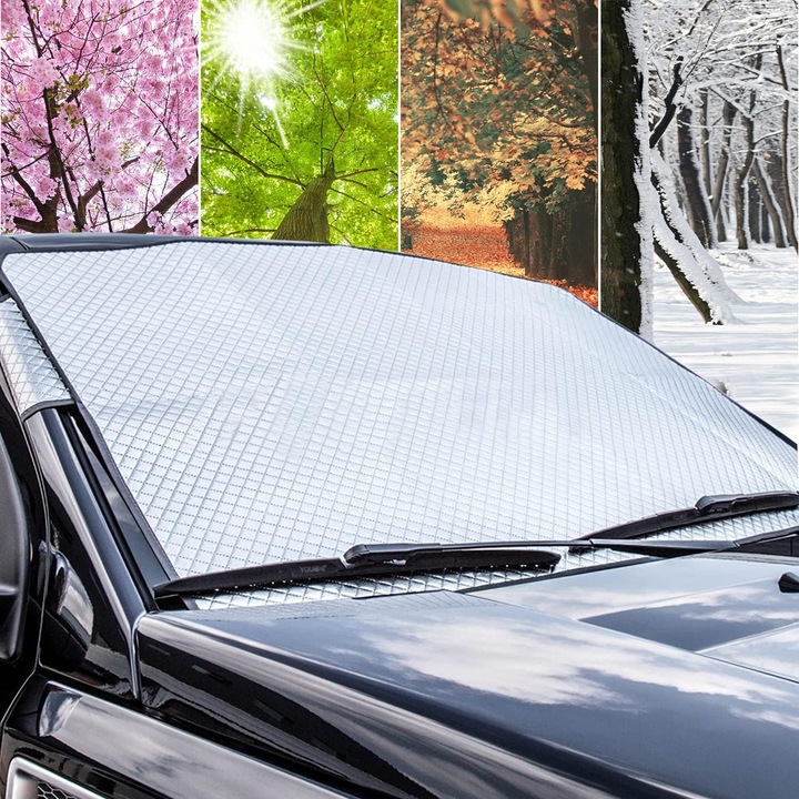 Autó szélvédő napellenző, 4 rétegű, téli védelem hó és fagy ellen, nyári UV- és hővédelem, univerzális méret 147x100 cm
