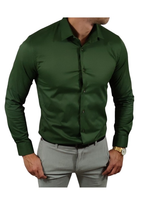 Camasa pentru barbati, Espada Men’s Wear, slim fit, eleganta, bumbac/poliester/elastan, verde