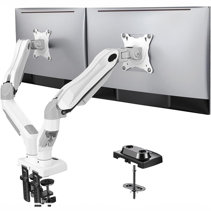 Suport pentru 2 Monitoare Sim Online, 13-32", Alb, Ajustabil, VESA 75x75/100x100