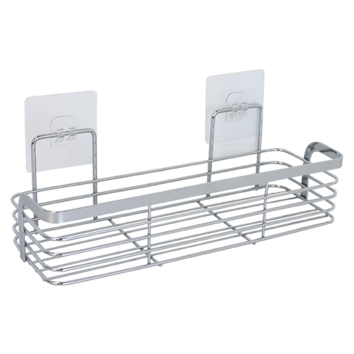Etajera baie, Frandis, 29.7x15x10.3 cm, metal cromat, montaj usor fara gaurire, carlige autoadezive, model 190342